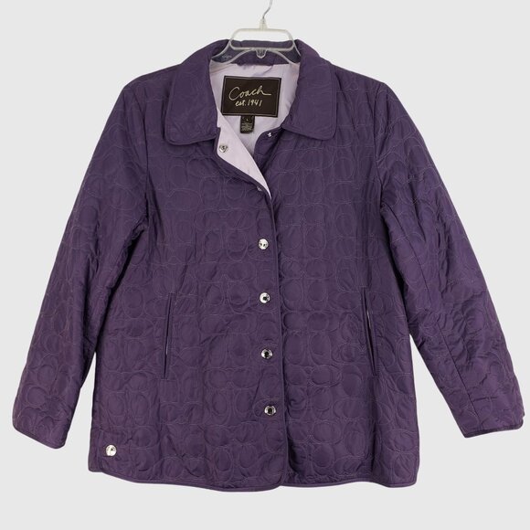 Coach Est. 1941 Purple Quilted Snap-Front Jacket With Collar & Pockets Womens L - Picture 1 of 12